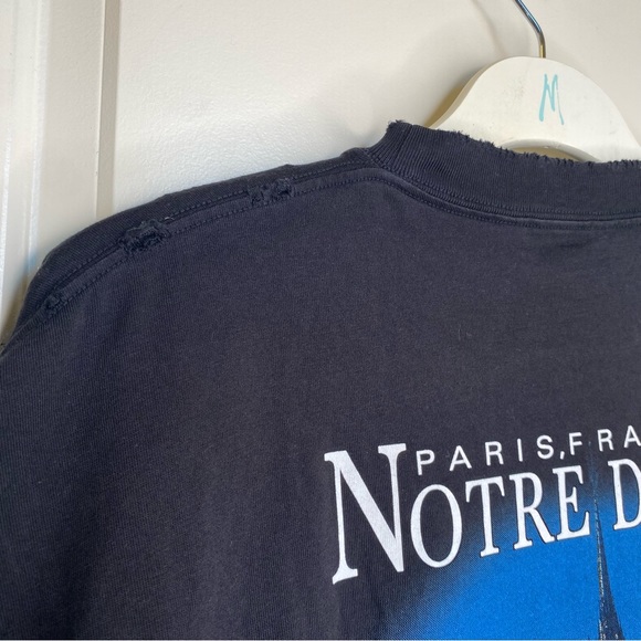 Balenciaga Paris Black Distressed Tee Size XS - Picture 9 of 11